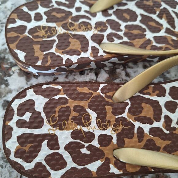 lilly Pulitzer pool animal print thong sandals size 9-10 - Picture 4 of 10